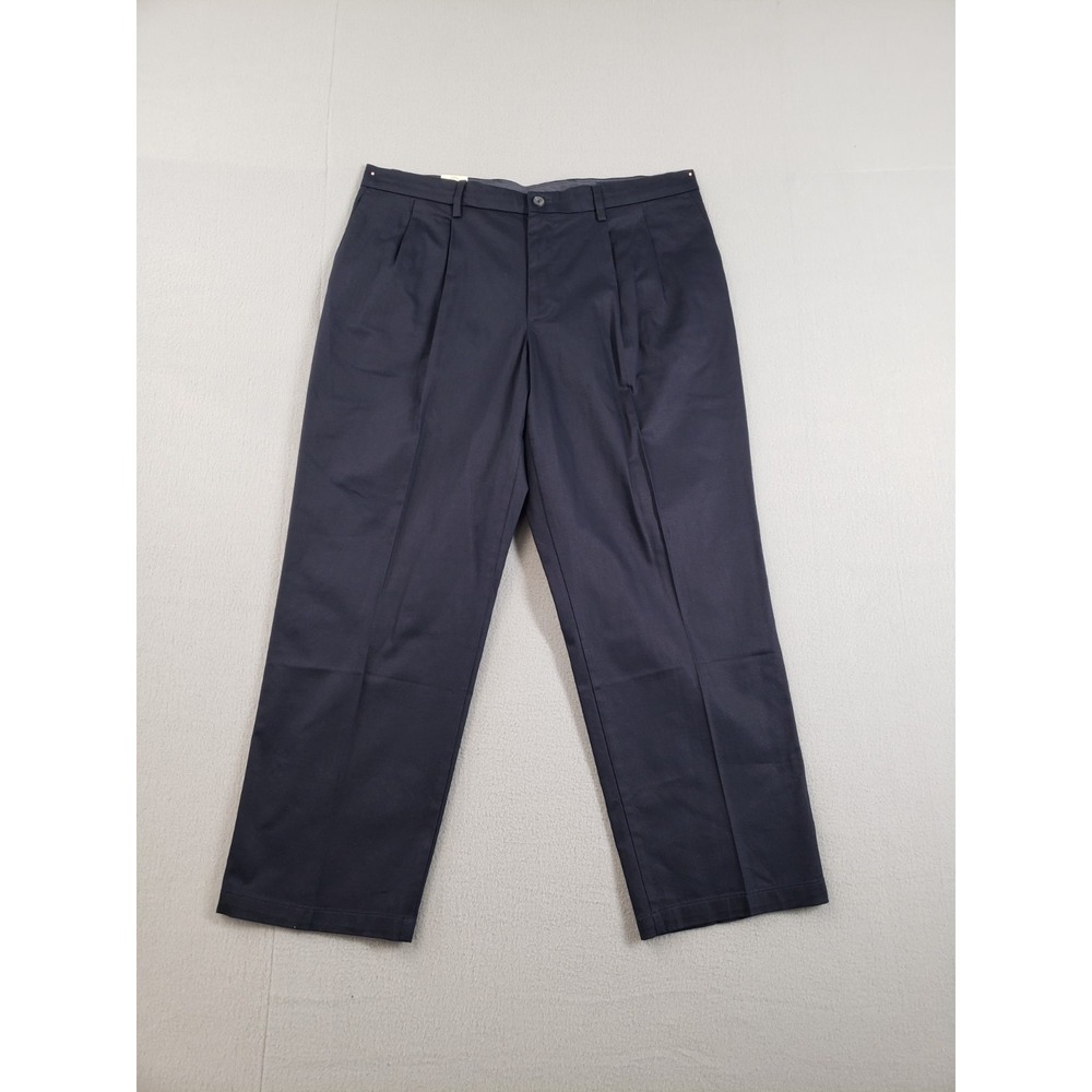Dockers Men Dress Pant 38X30 Black Pleated Stretch Relaxed Fit Office Formal